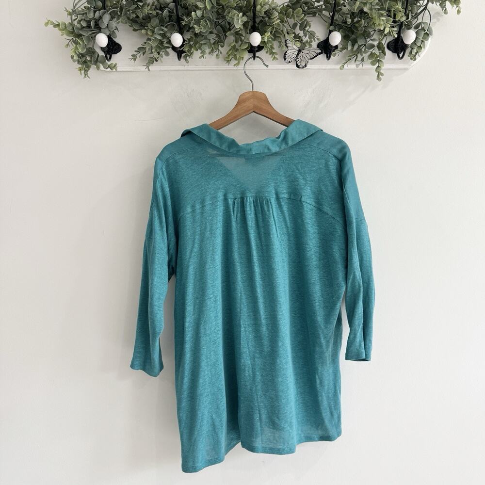J. Jill 100% Linen Collared Teal Half Button Shirt Medium Pb View 4